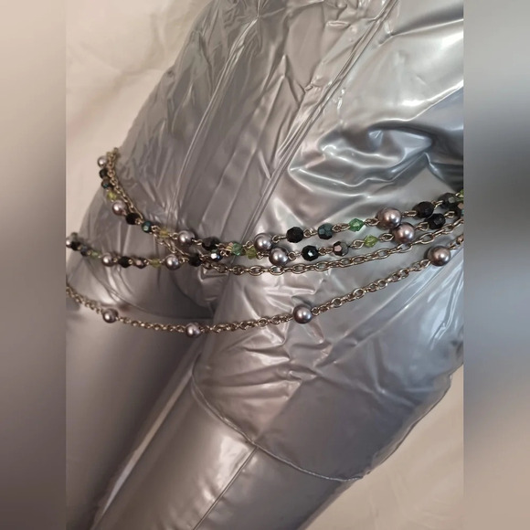 🍒 Vintage Silver Multi Layered Chain & Bead Belly Waist Belt - Picture 3 of 7